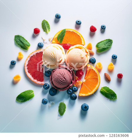 Colorful Ice Cream and Fruit Delight 128163606