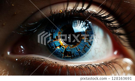 A close view of the high-tech eye. Retinal...-插圖素材 [128163691] - PIXTA圖庫