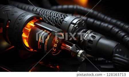 Fuel hose for refueling a car at a gas station 128163713