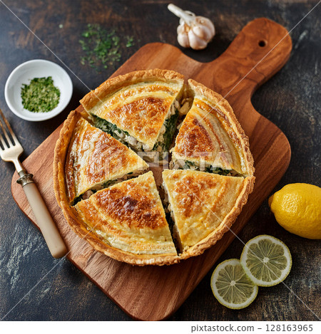 Rustic Savory Pie with Fresh Ingredients Rustic Savory Pie with Fresh Ingredients 128163965
