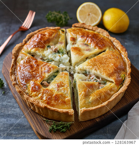 Rustic Savory Pie with Fresh Ingredients 128163967