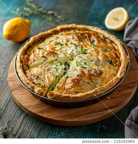 Rustic Savory Pie with Fresh Ingredients Rustic Savory Pie with Fresh Ingredients 128163969