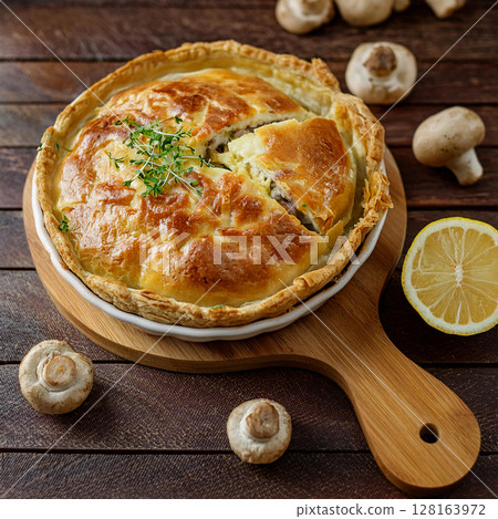 Rustic Savory Pie with Fresh Ingredients 128163972