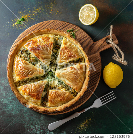 Rustic Savory Pie with Fresh Ingredients Rustic Savory Pie with Fresh Ingredients 128163976