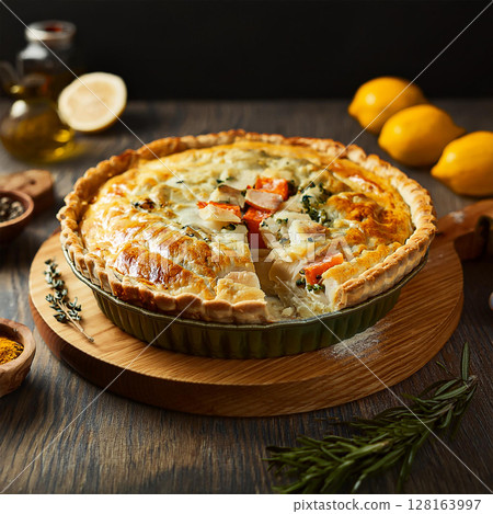 Rustic Savory Pie with Fresh Ingredients 128163997
