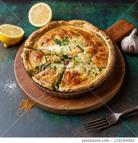 Rustic Savory Pie with Fresh Ingredients 128164002