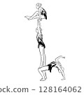 Acrobatic, balance, performance, cooperation concept. Hand drawn acrobats on static scene . Isolated vector illustration , acrobatics, gymnastic sketch illustration. 128164062