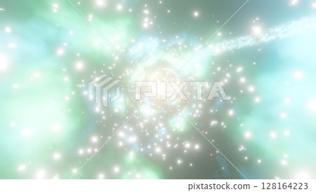 A trail of light running at incredible speed - A colorful light background 128164223