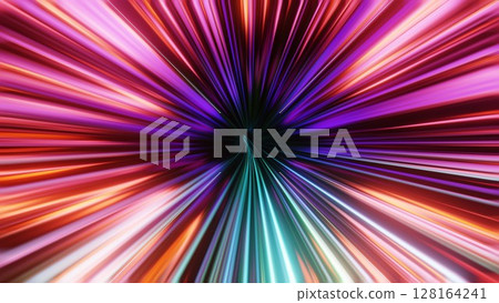 以驚人的速度運行的光跡 - 彩色燈光背景 以驚人的速度運行的光跡 - 彩色燈光背景 128164241