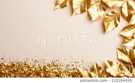 Elegant background design with gold leaf and glitter 128164426