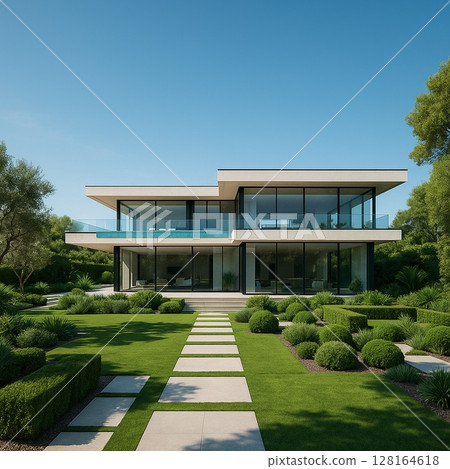 Modern house with a light courtyard 128164618