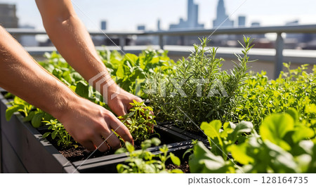 Urban vegetable garden in the city 128164735