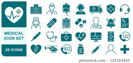 Healthcare and Medical icon symbol set. Medical icons collection. Hospital doctor logo pack. Vector illustration image. Isolated on white background. Healthcare and Medical icon symbol set. Medical icons collection. Hospital doctor logo pack. Vector illustration image. Isolated on white background. 128164883