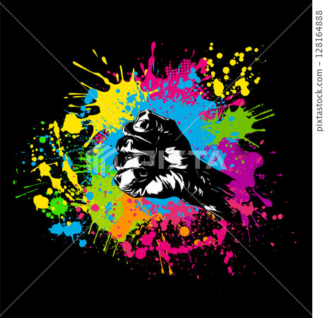 Hand and fist with blots. hand drawing. Not AI, Vector illustration Hand and fist with blots. hand drawing. Not AI, Vector illustration 128164888