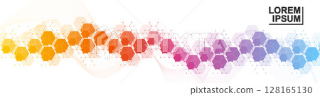 Health care or medical abstract background with hexagons, lines and dots. Scientific innovation banner template concept. Biology and pharmaceutical technology background. Vector illustration. Health care or medical abstract background with hexagons, lines and dots. Scientific innovation banner template concept. Biology and pharmaceutical technology background. Vector illustration. 128165130