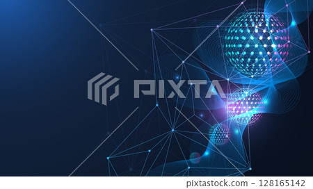 Quantum computing. Quantum processing. Artificial intelligence quantum computer technology concept. Future new technology for business or science presentation. Vector illustration. 128165142
