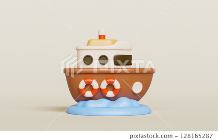 Cartoon Style Travel Cruise Ship. 3D Rendering. 128165287