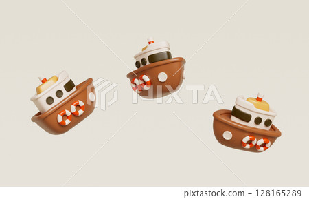 Cartoon Style Travel Cruise Ship. 3D Rendering. 128165289
