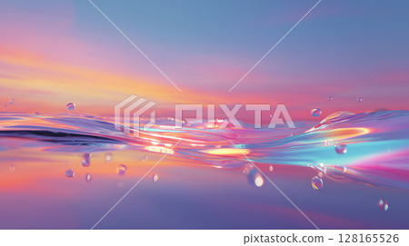 Ethereal reflections of floating lights and clouds shimmering above a still water during sunset. Wallpaper concept 128165526