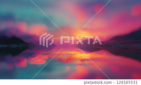 Violet toned dreamscape where soft light paints floating mountains in a warm glowing mist. Wallpaper design Violet toned dreamscape where soft light paints floating mountains in a warm glowing mist. Wallpaper design 128165531