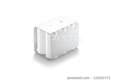 Blank white six can cardboard pack mockup, side view Blank white six can cardboard pack mockup, side view 128165772