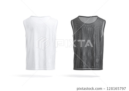 Blank black and white football team practice vest mockup, isolated 128165797