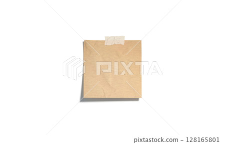 Blank craft taped paper note mockup, isolated, depth of field Blank craft taped paper note mockup, isolated, depth of field 128165801
