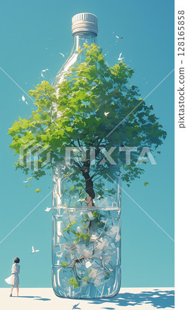 World Environment Day: Tree in Plastic Bottle Illustration. Copy Space Banner. Generative AI 128165858