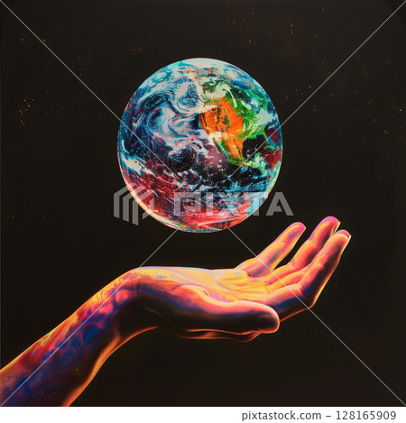 World Environment Day: Mini Earth Planet Above Hand. Vibrant Illustration. Generative AI 128165909