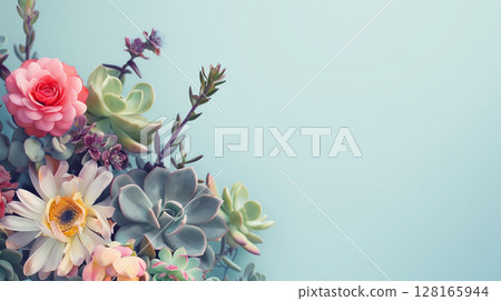 Florarium, aquarium with flowers, banner with copy space, floristry 128165944
