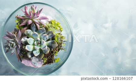 Florarium, aquarium with flowers, banner with copy space, floristry 128166107