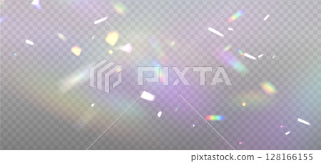 Rainbow chaotic reflection light prism effect on light background. Hologram glass dispersion, crystal flare leak shadow overlay. Vector illustration Rainbow chaotic reflection light prism effect on light background. Hologram glass dispersion, crystal flare leak shadow overlay. Vector illustration 128166155