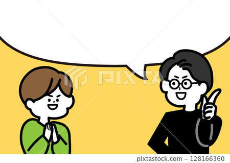 一名男子在解釋，一名女子在聽的插圖 128166360