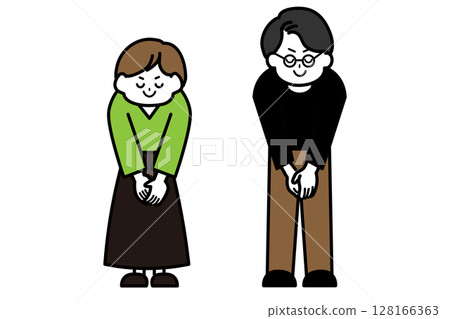 男人和女人鞠躬的全身插圖 128166363