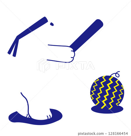 插畫素材：北極熊劈西瓜（無輪廓） 128166454