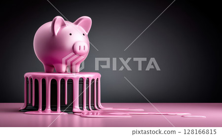Piggy bank with pink paint melting symbolizes price increased and financial stress in modern minimal style concept 128166815