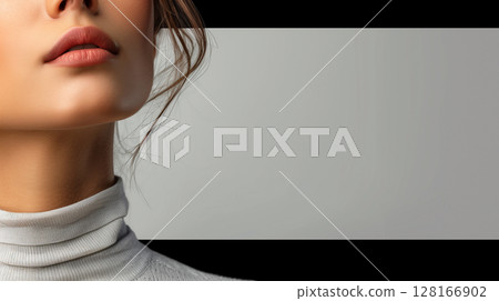 Venus rings horizontal on neck, age-related skin changes, senior, gradual aging, banner with copy space Venus rings horizontal on neck, age-related skin changes, senior, gradual aging, banner with copy space 128166902