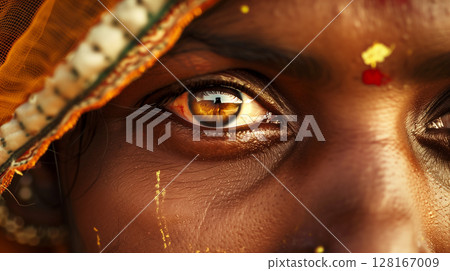 Indian native aboriginal woman eyes sight, International Day of the World's Indigenous Peoples, banner copy space 128167009
