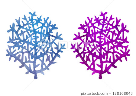 Blue and pink fire coral. Watercolor illustration of multicolored reticulated fire coral isolated on white background for marine design, snorkeling, diving, book, art, craft, textile, scrapbook. Blue and pink fire coral. Watercolor illustration of multicolored reticulated fire coral isolated on white background for marine design, snorkeling, diving, book, art, craft, textile, scrapbook. 128168043