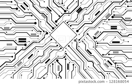 Abstract black circuit board technology connected lines electronics elements computer motherboard chip processor semiconductor digital on white background vector 128168054