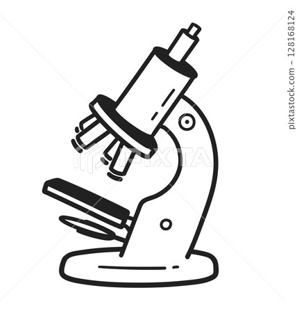 Microscope black and white line art drawing Microscope black and white line art drawing 128168124