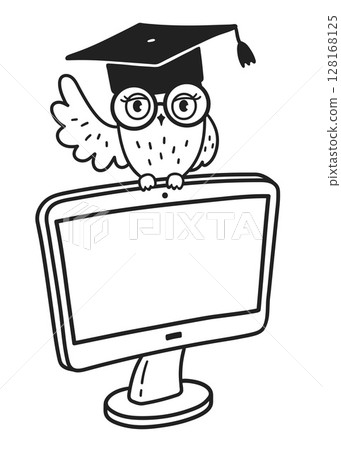 Wise owl on computer monitor Wise owl on computer monitor 128168125