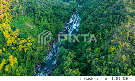 Aerial view of Mae Klang Waterfall in Chiang Mai Aerial view of Mae Klang Waterfall in Chiang Mai 128168365