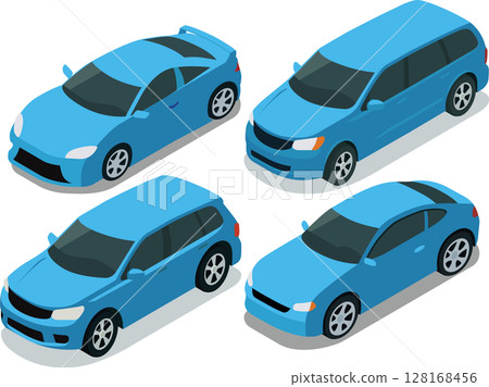 Set of isometric light blue modern city car 128168456