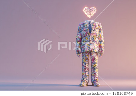 Puzzle piece suit character with heart head 128168749