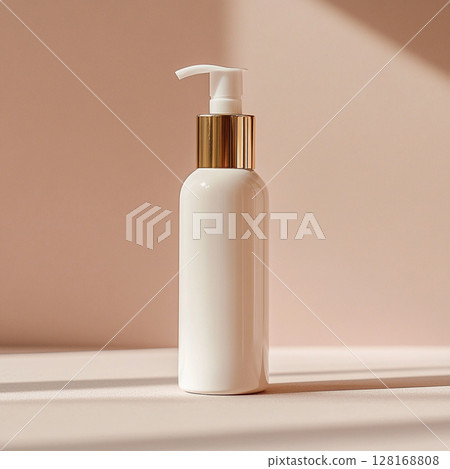 Cosmetic Bottle on Soft Pastel Background with Copy Space Cosmetic Bottle on Soft Pastel Background with Copy Space 128168808
