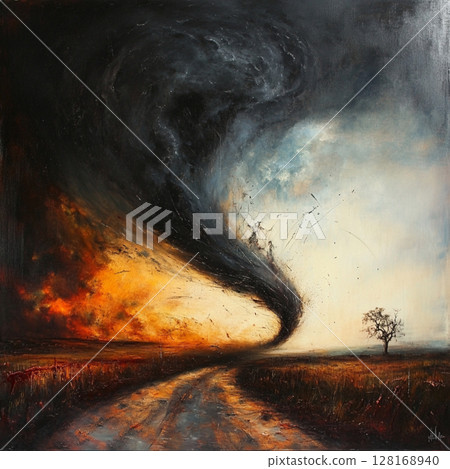 Powerful Tornado Sweeping Through Rural Field 128168940