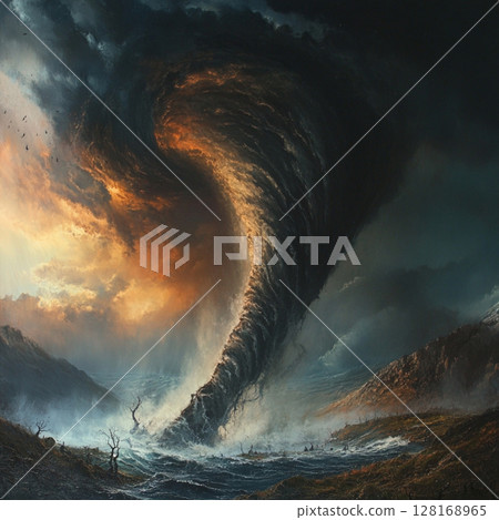 Powerful Tornado Sweeping Through Rural Field 128168965