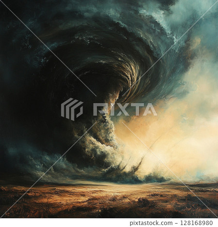 Powerful Tornado Sweeping Through Rural Field 128168980