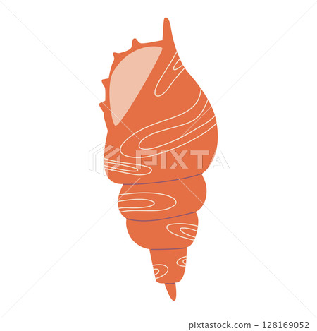 Sea shell, vector illustration isolated on white background. Hand drawing of saltwater seashell, clam, conch Sea shell, vector illustration isolated on white background. Hand drawing of saltwater seashell, clam, conch 128169052
